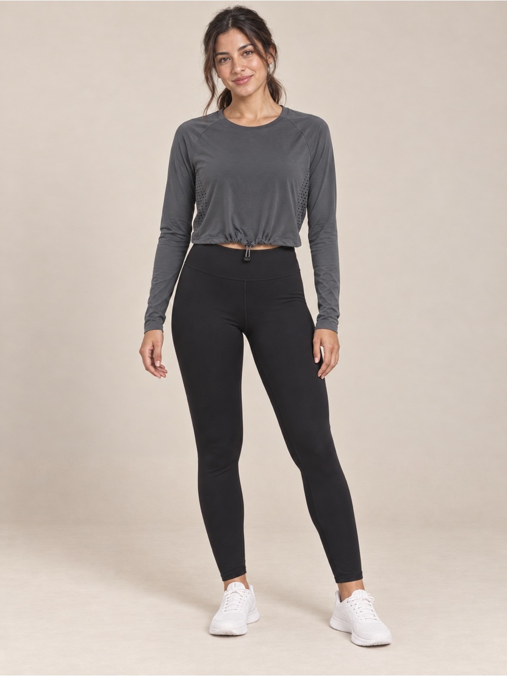 Gymshark Gray Long Sleeve Cropped Training Top Drawcord Hem Women S